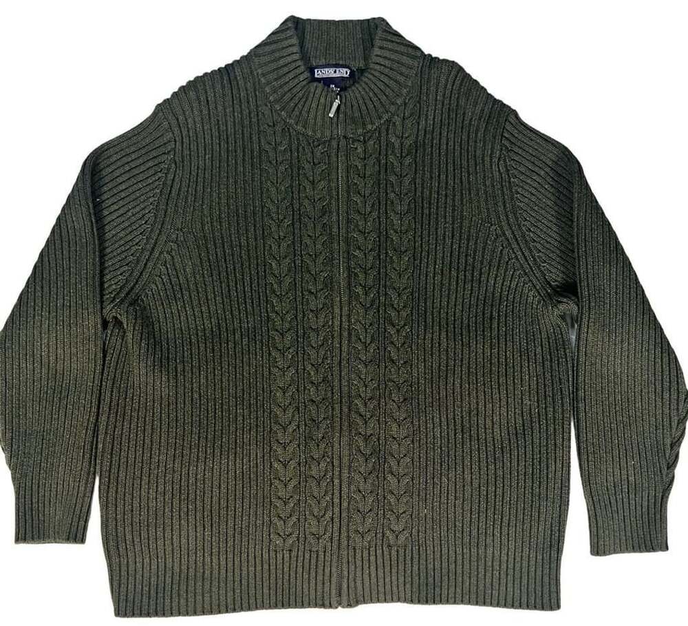 Lands' End Direct Merchants Green Full Zip Cable Knit Sweater 2X 20W-22W